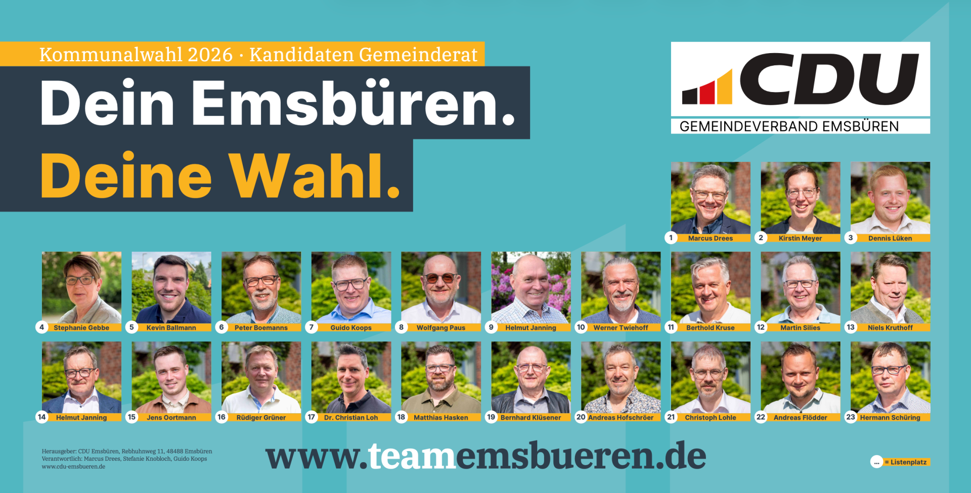 Kandidaten der CDU für den Gemeinderat bei der Kommunalwahl 2026.